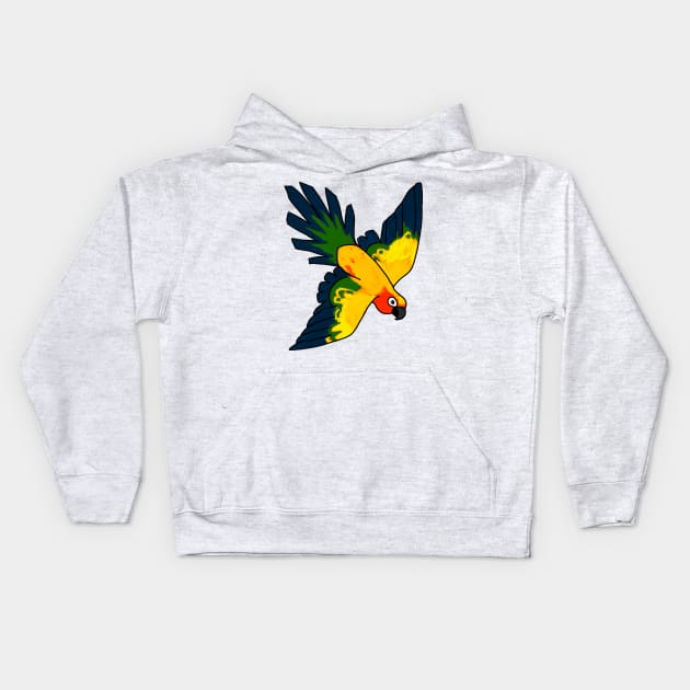 Sun Conure Kids Hoodie by Peanutbutter Jackdaw